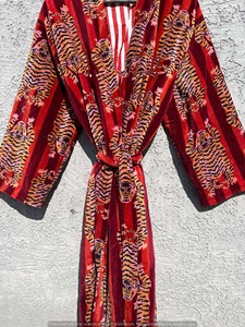 Kimono Largo con Estampado Floral para Mujer, Manga Larga, Suave, para Invierno, Estilo Casual, 100% Algodón, Cierre con Cordón, Transpirable - Product Image 3