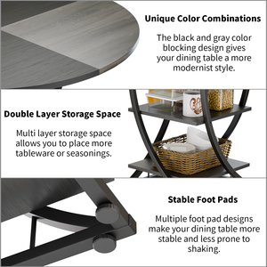 Rustic Farmhouse Round <strong>Dining</strong> <strong>Table</strong> with <strong>2</strong> Tier Storage Shelves Industrial Wood Metal Kitchen <strong>Table</strong> <strong>for</strong> <strong>Dining</strong> Room Living Room - Product Image 5