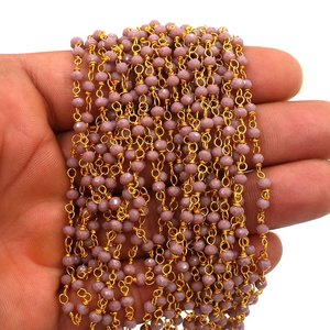 Chaîne de chapelet en hydro-cristal de lavande, perles facettées de 3 mm, chaîne plaquée or enroulée sur fil pour la fabrication de bijoux - Product Image 6