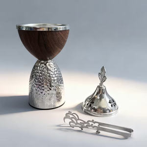Wholesale Modern Walnut Wood Gold Silver Metal <b>Bakhoor</b> Burner Hammered Base Dome Top Arabian Mabkhara Goblet Shape <b>Oud</b> Incense - Product Image 4