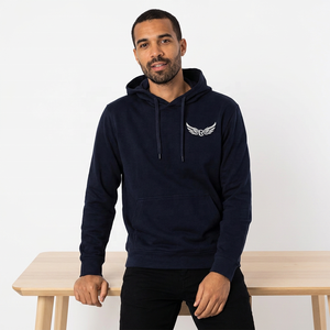 Men's <b>Navy</b> Blue Hooded <b>Sweatshirt</b> Regular Fit Cotton French Terry Casual Pullover With Front Pocket Autumn Wear - Product Image 2