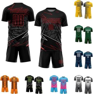 Conjunto de Camiseta y Pantalones Cortos de Fútbol Geométricos Verdes Personalizados para Hombre, Sublimados, Cuello Redondo, Absorción de Humedad, Uniforme Deportivo para Equipo de Fútbol - Product Image 6