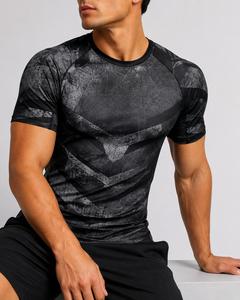 T-shirt de sport à manches courtes pour homme, noir et gris, imprimé par sublimation, à séchage rapide, en polyester, haut de fitness pour adulte - Product Image 4