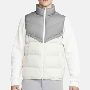 <b>Men's</b> Color Blocked Down <b>Vest</b> Stand Collar Zipper Closure Windproof Casual Winter Outerwear <b>White</b> Gray - Product Image 1
