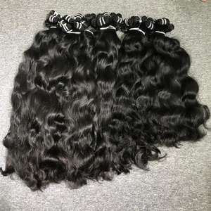 Venta al por mayor de extensiones de cabello humano Remy virgen 100% de alta calidad, ondulado, doble trama, cabello crudo de Vietnam, color 1B, sin químicos. - Product Image 6