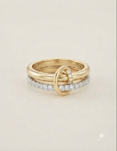 Anillo de boda de eternidad entrelazado giratorio de oro macizo de 14K con diamantes de dos tonos y conector de diamantes cultivados en laboratorio - Product Image 3