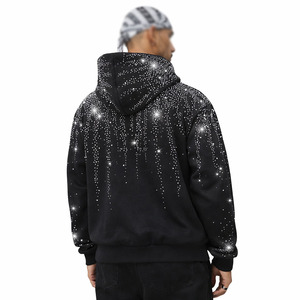 Sweat-shirts à capuche zippés pour hommes, surdimensionnés, en coton 100% de haute qualité, avec strass, style streetwear, fabrication OEM. - Product Image 2