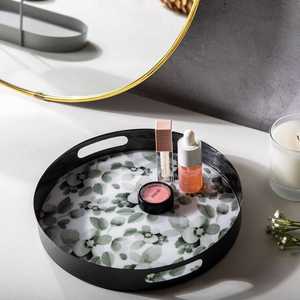 Modern Round Resin Serving Tray with Elegant Floral Artwork <b>for</b> Living Room Kitchen and <b>Dining</b> <b>Table</b> - Product Image 1