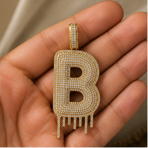 925 <b>Silver</b> Gold plated Custom Iced Alphabet Drippy Lucky <b>Initial</b> Letter fine jewelry <b>necklace</b> Moissanite Diamond Hip Hop Pendant - Product Image 4