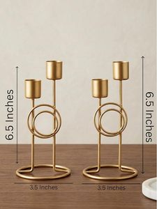 Elegant Gold Metal Double Candle Holder Set Modern Table Centerpiece for Dining Home Decor - Product Image 4