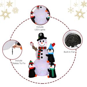 Decorazione Gonfiabile Pupazzo di Neve da 1,8 m con 3 Pinguini, 4 Catene Luminose e 1 Luce Rotante Colorata per Esterni, Decorazioni Natalizie da Giardino - Product Image 4