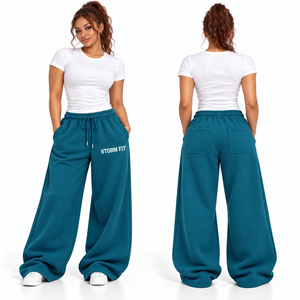 Women's Coral Pink Wide Leg Customized Fleece Cargo Pant Mid <b>Waist</b> <b>Elastic</b> Drawstring Regular Fit Full Length Streetwear <b>Trouser</b> - Product Image 6