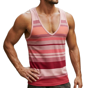 Débardeur Homme Rayé Col V Profond Sans Manches Couleurs Personnalisées Prix de Gros Coupe Slim Décontracté Été Streetwear - Product Image 2