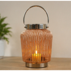 Portavelas Redondo de Bambú con Asa de Metal para Decoración del Hogar - Product Image 4