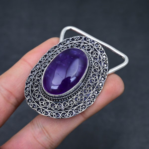 Venta al por mayor de colgantes de plata de ley con amatista facetada ovalada creada en laboratorio para mujeres. - Product Image 3