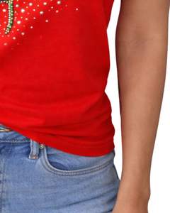 Camiseta Corta para Mujer Color Rosa Polvoriento, Bordado Floral, Manga Corta, Informal, Mezcla de Algodón Suave, Top de Verano para Mujer, Venta al por Mayor y al Detal - Product Image 6