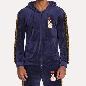 Men Hooded Tracksuit Set Full Zip <b>Jacket</b> And Sweatpants Solid Color Breathable Regular Fit Polyester <b>Winter</b> Casual Wear - Product Image 2