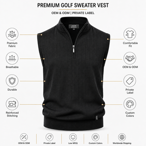 Gilet de golf personnalisé pour homme, col zippé, sans manches, pull-over, OEM ODM, marque privée, fabricant de vêtements en gros, écologique - Product Image 2