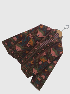 Hand Embroidered Floral Velvet Jacket Mandarin Collar Full Sleeve Plus Size Women'<b>s</b> Autumn Coat Prairie Chic Style - Product Image 3