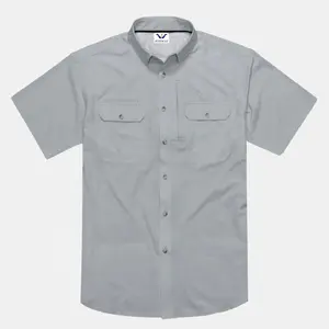 工場供給カスタム97% ナイロン3% スパンデックスフィッシング半袖ボタンアップシャツ男性用コンプレッションシャツ半袖