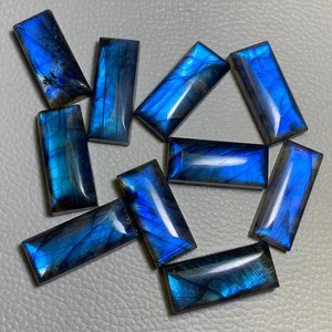 Labradorite naturelle 8x16mm, cabochon rectangulaire, taille baguette, bleu irisé, pierre précieuse en vrac pour la fabrication de bijoux, vente en gros - Product Image 3