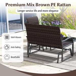Set da 4 Pezzi per Patio con Dondolo in Vimini, Mobili da Esterno Resistenti alle Intemperie con Tavolino in Vetro Temperato - Product Image 6