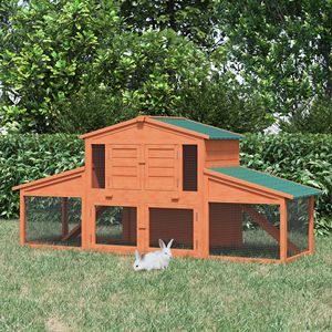 89 \ "Hutch in legno arancione a doppia corsa per porcellini d'India resistente alle intemperie per interni/esterni con rampe per vassoi rimovibili - Product Image 1