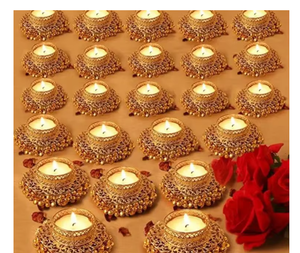 Golden Brass <b>Tea</b> Light <b>Holder</b> with Bell Design Circular <b>Candle</b> Tray for Home Wedding Decoration - Product Image 5