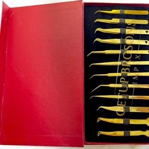 Pince à épiler pour cils GETUP BROSONS IMPEX 90/curve/isolation en acier inoxydable doré, pointe lisse, poignée diamantée, haute qualité - Product Image 5