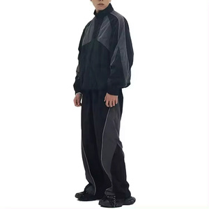 Unisex Black Gray Color Blocking Windbreaker Set Full Sleeve Zipper Closure Sporty Style Breathable Lightweight Autumn Wear - Product Image 6