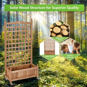 Jardinière mobile en bois de 50 pouces avec treillis, potager surélevé pour plantes grimpantes, pots et jardinières - Product Image 4