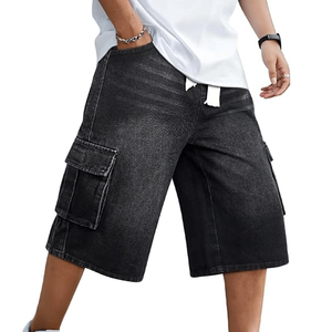 Pantalones Cortos de Mezclilla para Hombre, Estilo Vintage, Azules, Sueltos, Lavado Claro, Cintura Alta con Bolsillo Cargo, Precio al por Mayor - Product Image 1