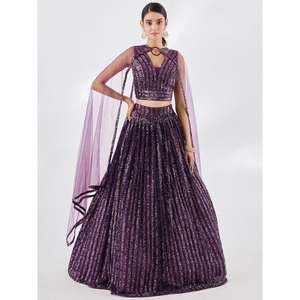 Georgette ชุดปาร์ตี้ lehenga choli กับ dupatta เลื่อมไวน์ที่ยอดเยี่ยม - Product Image 2