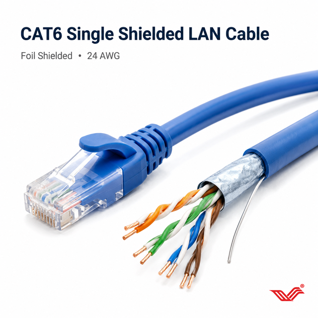 CAT6 Single Shielded LAN Cable 4 Pair 24AWG Network Cable for CCTV Office Ethernet and Data Installation