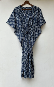 Nuevo Kaftán Naaz Textile con Estampado Animal, Cuello en V, Cordón Ajustable, Manga Corta, Corte Evase, Algodón Suave Indio, Encaje, Largo Completo, para Mujer - Product Image 4