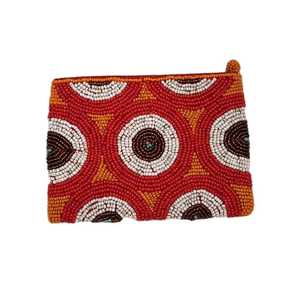 Pochette à monnaie géométrique noire et rouge perlée, motif cercle abstrait, en perles de rocaille, avec fermeture éclair et dragonne, Vente directe usine - Product Image 4
