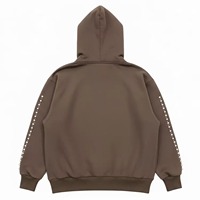 Sweat à capuche oversize zippé avec détails en strass, couleur unie, streetwear décontracté, unisexe, pour l'automne
