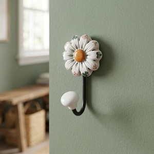 Ceramic Daisy Flower Wall <b>Hook</b> with <b>Black</b> Metal <b>Hook</b> Eco-Friendly & Waterproof Vintage Style for Clothing Storage Cute Decor - Product Image 6