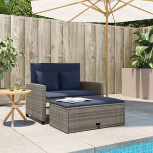 Canapé de jardin en rotin PE gris et bleu marine et acier thermolaqué - Product Image 3