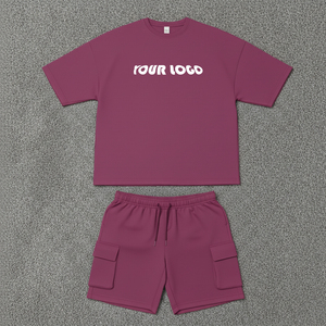 Custom Made Unisex <b>Tracksuit</b> Set Red Cotton T-Shirt With Short Sleeve And Cargo Shorts Breathable Casual Summer Wear - Product Image 2