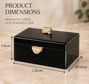 Boîte de rangement pour bijoux en verre noir onyx avec bouton en pierre naturelle, finition brillante, doublure douce, organisateur décoratif pour souvenirs et articles de toilette - Product Image 3