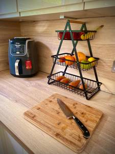 Panier de rangement contemporain à 3 niveaux en métal noir pour fruits et légumes, élégant organisateur de cuisine, support pour bols - Product Image 2