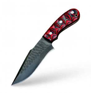 Outil utilitaire extérieur en acier à lame pleine longueur personnalisé avec manche composite rouge et noir - Product Image 3