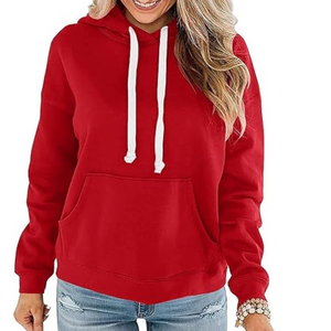 Sweat-shirt à capuche rouge pour femme, surdimensionné, en molleton de coton, décontracté, avec poche, pour l'automne - Product Image 1
