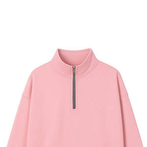Sweat-shirt unisexe rose à col montant zippé, manches régulières, en molleton bouclette, coupe oversize, décontracté, pour l'automne - Product Image 4