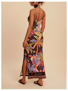 Vestido Camisero Casual de Verano para Mujer, con Estampado Tropical, Cuello en V, Sin Mangas, Midi, con Abertura Lateral, para Vacaciones en la Playa - Product Image 2