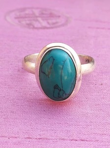 Bague en pierres précieuses turquoise faite à la main en argent Sterling 925 Style Boho bague de déclaration bijoux en pierre naturelle cadeau pour les femmes en gros - Product Image 6