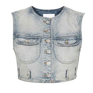 Nuevo top elegante sin tirantes y sin mangas sobre chaleco vaquero irregular, diseño halter para mujer. - Product Image 4