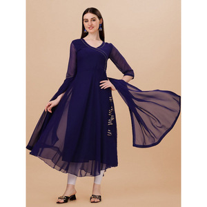 VESTIDO FORMAL GEORGETTE VESTIDO LISO CON DUPATTA AZUL - Product Image 1