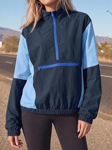 Chaqueta Cortavientos para Mujer con Bloques de Color, Manga Larga, Cierre de Cremallera de Cuarto, Ligera, de Poliéster, Deportiva, Informal, para Primavera - Product Image 3